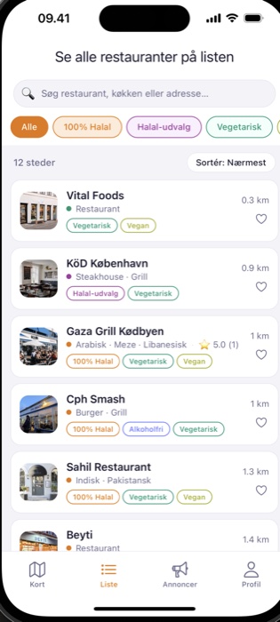 Liste over restauranter i Wayeat-appen